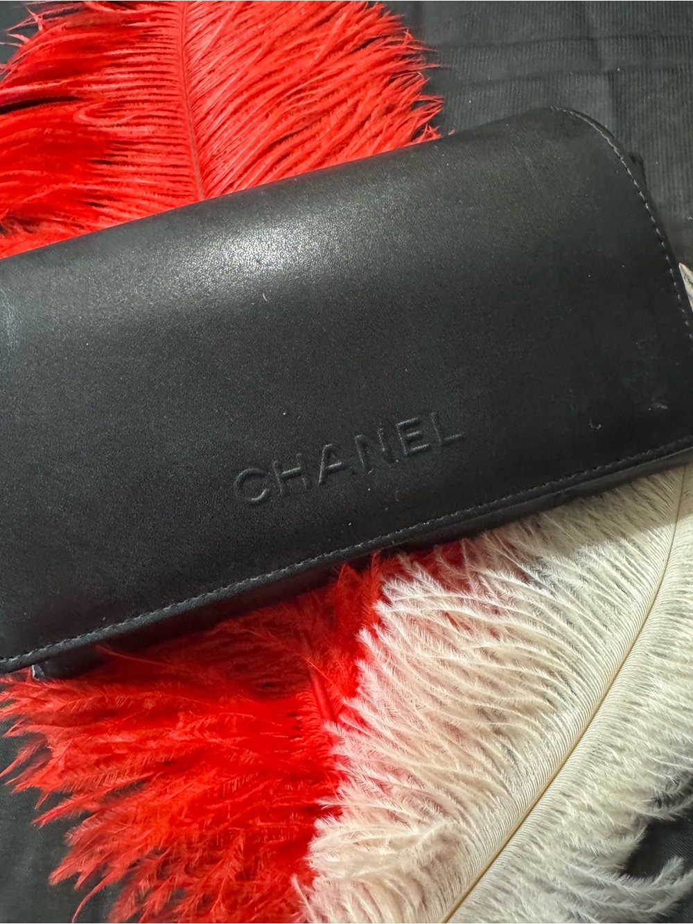 CHANEL 💯% Authentic Black iconic embossed velvety inner branding eyewear case.